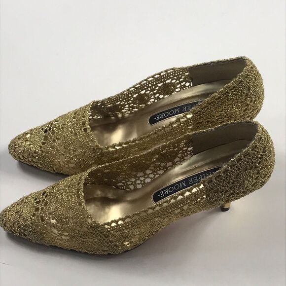 Gold Lace Heels Size (7M) by Jennifer Moore - Picture 2 of 15